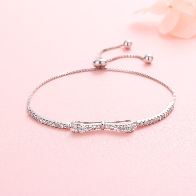 Korean Style S925 Sterling Silver Plated Platinum Bow Bracelet - Trendy