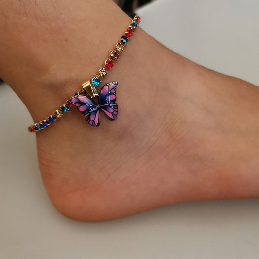 Rhinestone Butterfly Pendant Anklet Bracelet for Women - Trendy