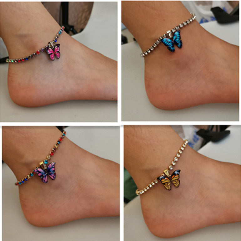 Rhinestone Butterfly Pendant Anklet Bracelet for Women - Trendy