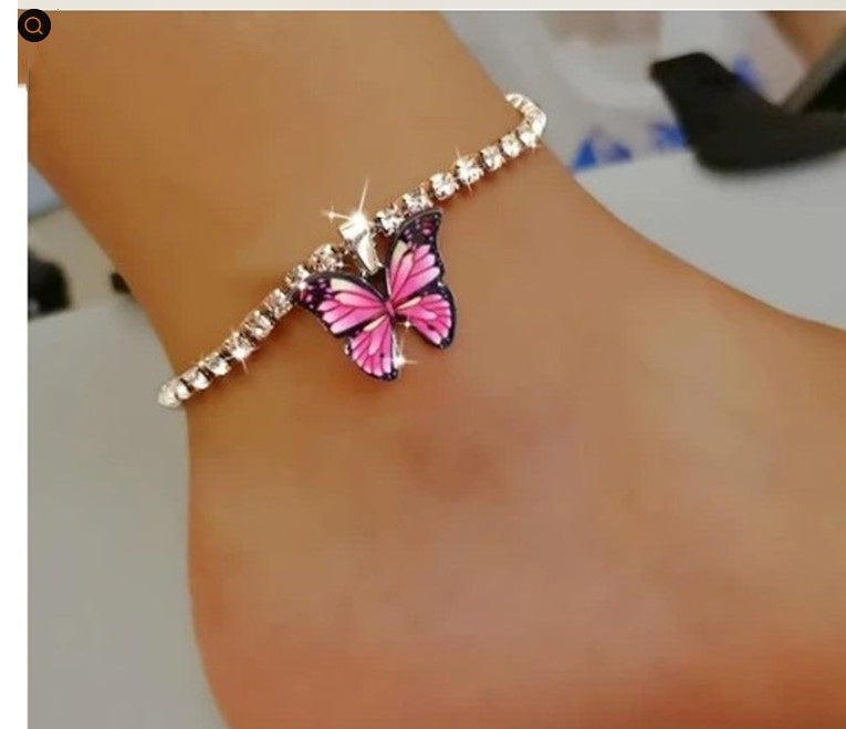 Rhinestone Butterfly Pendant Anklet Bracelet for Women - Trendy