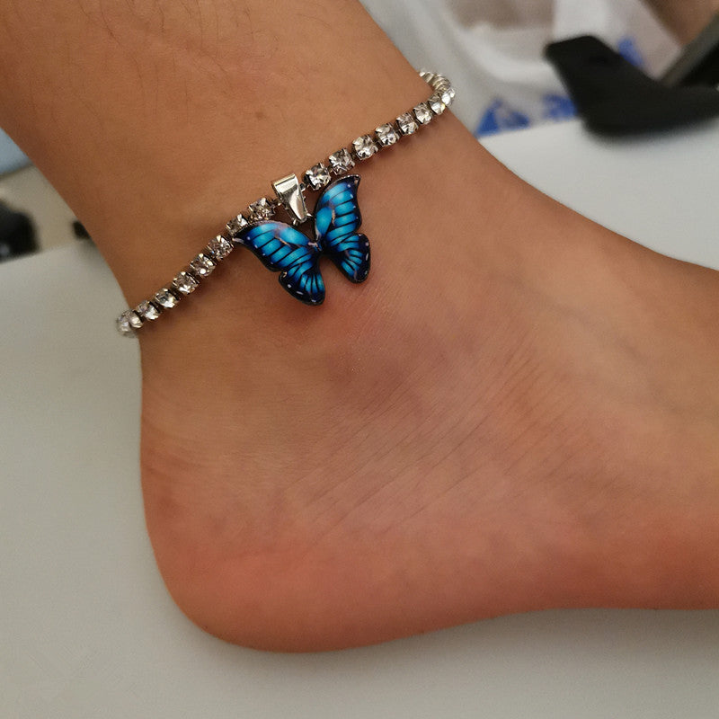 Rhinestone Butterfly Pendant Anklet Bracelet for Women - Trendy