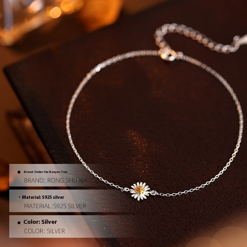 S925 Silver Mori Pastoral Thin Chain Style Anklet for Women - Trendy