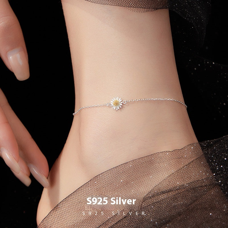S925 Silver Mori Pastoral Thin Chain Style Anklet for Women - Trendy