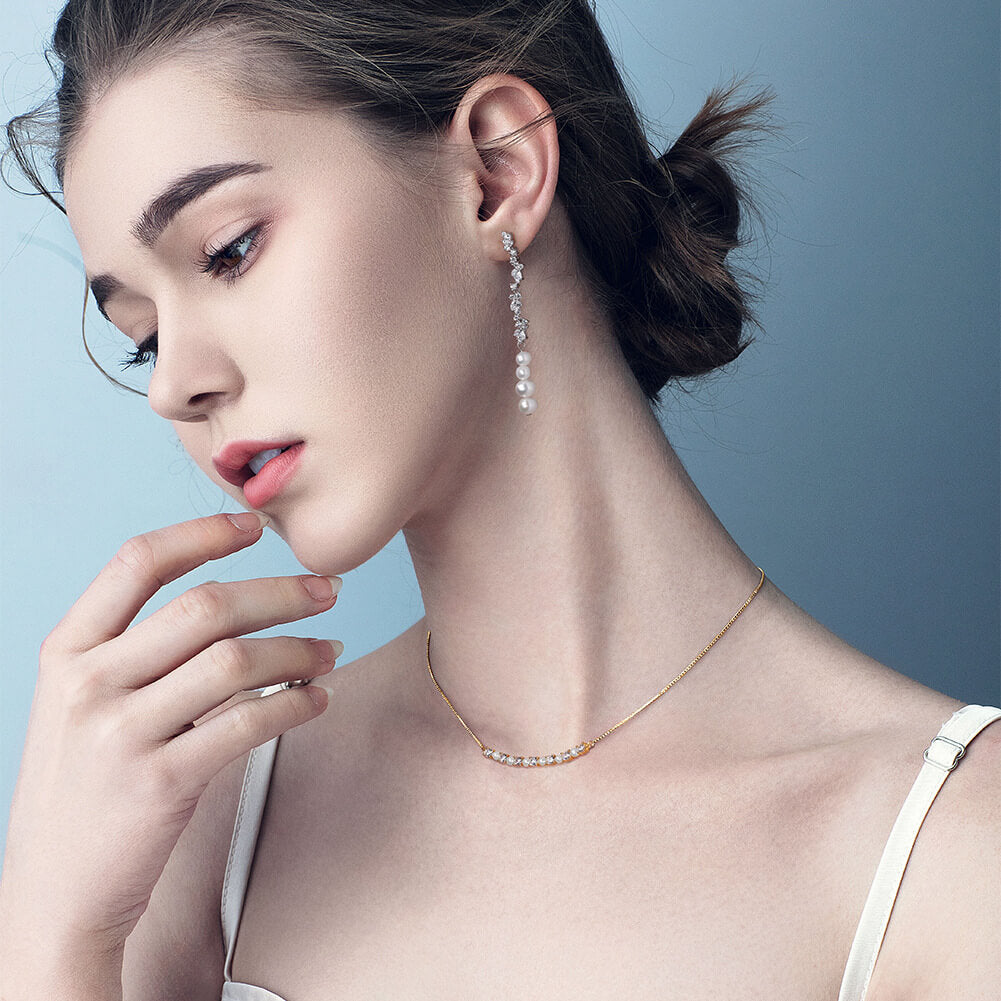 S925 Silver Pearl Dangle Earrings Inlaid Zirconium for Women - Trendy