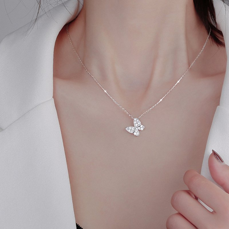 S925 Sterling Silver Butterfly-Shaped Pendant Necklace