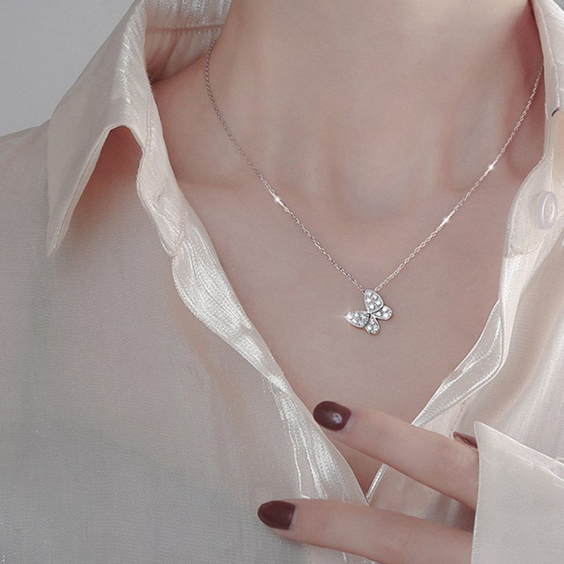 S925 Sterling Silver Butterfly-Shaped Pendant Necklace