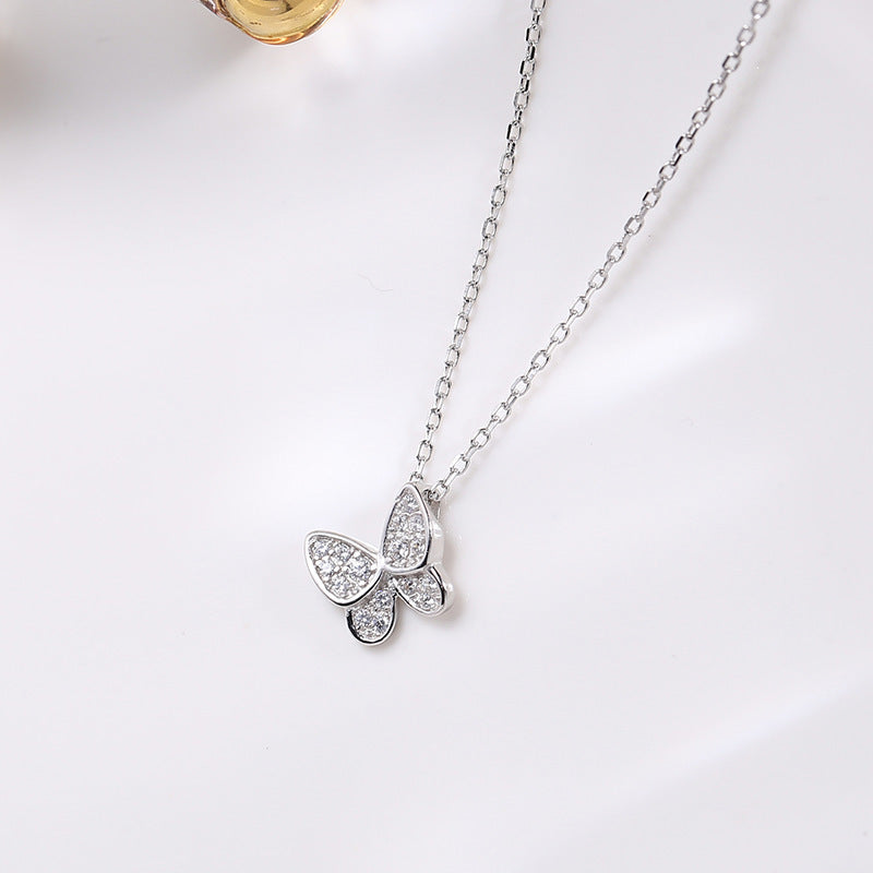 S925 Sterling Silver Butterfly-Shaped Pendant Necklace