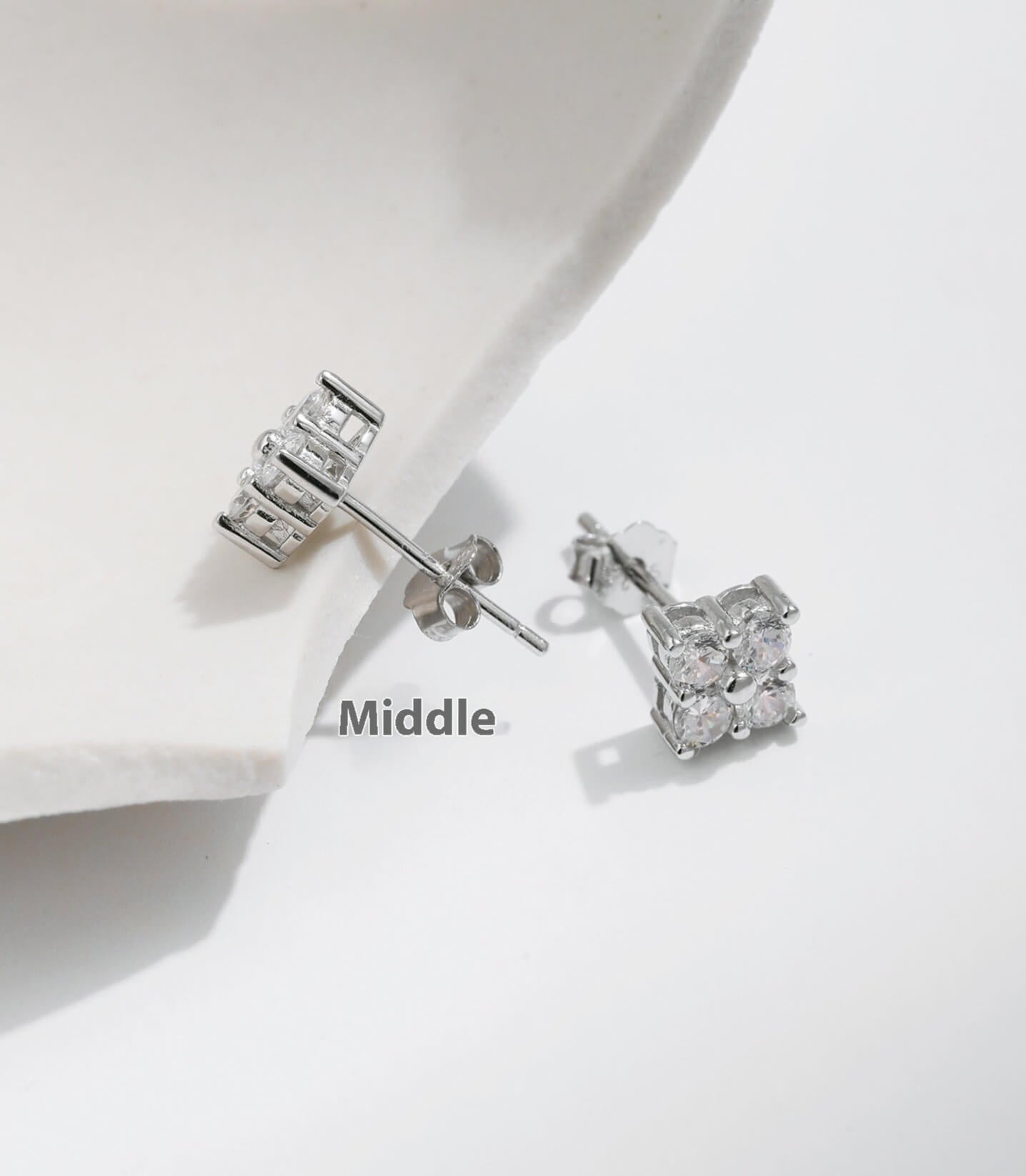S925 Sterling Silver Square Cut Stud Earrings for Women - Trendy