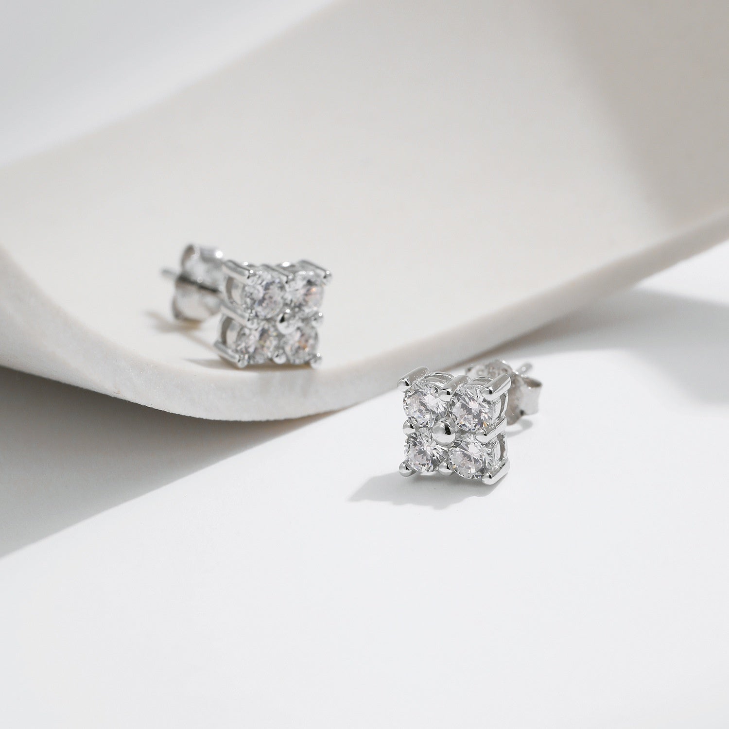 S925 Sterling Silver Square Cut Stud Earrings for Women - Trendy
