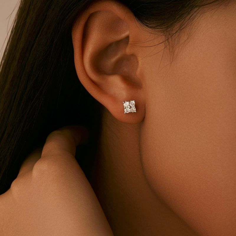 S925 Sterling Silver Square Cut Stud Earrings for Women - Trendy