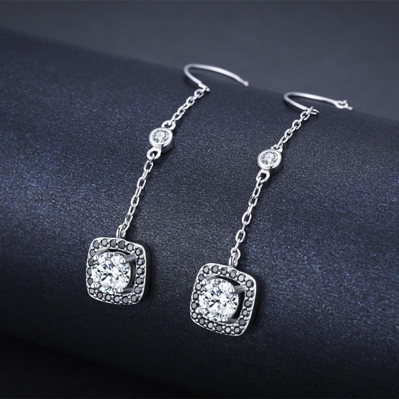 S925 Sterling Silver Long Zircon Earrings for Women - Trendy