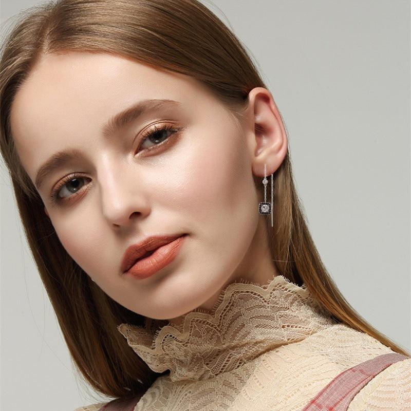 S925 Sterling Silver Long Zircon Earrings for Women - Trendy