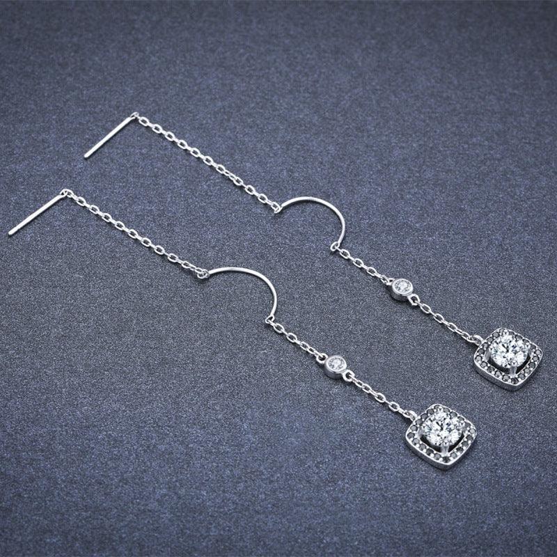 S925 Sterling Silver Long Zircon Earrings for Women - Trendy