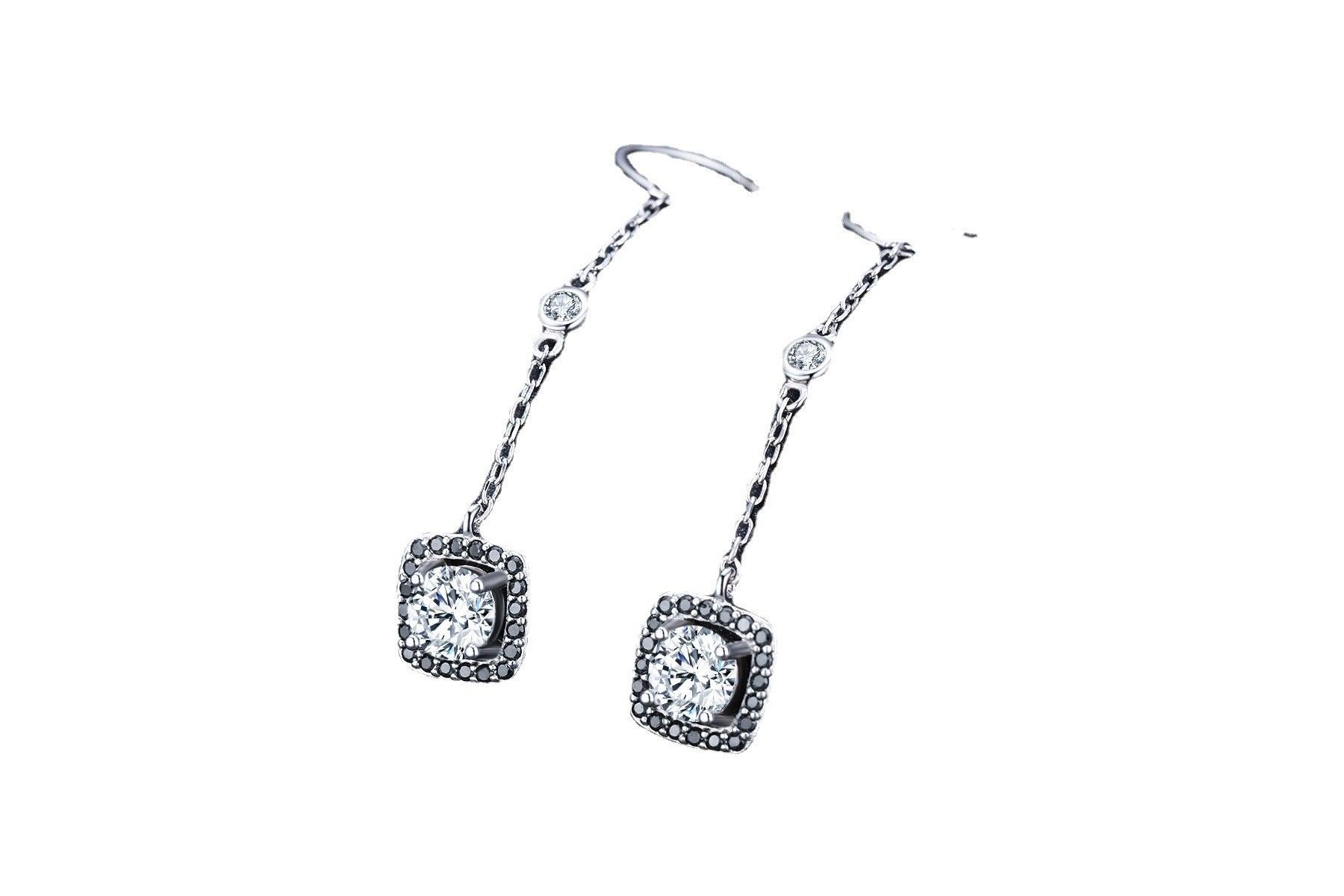 S925 Sterling Silver Long Zircon Earrings for Women - Trendy