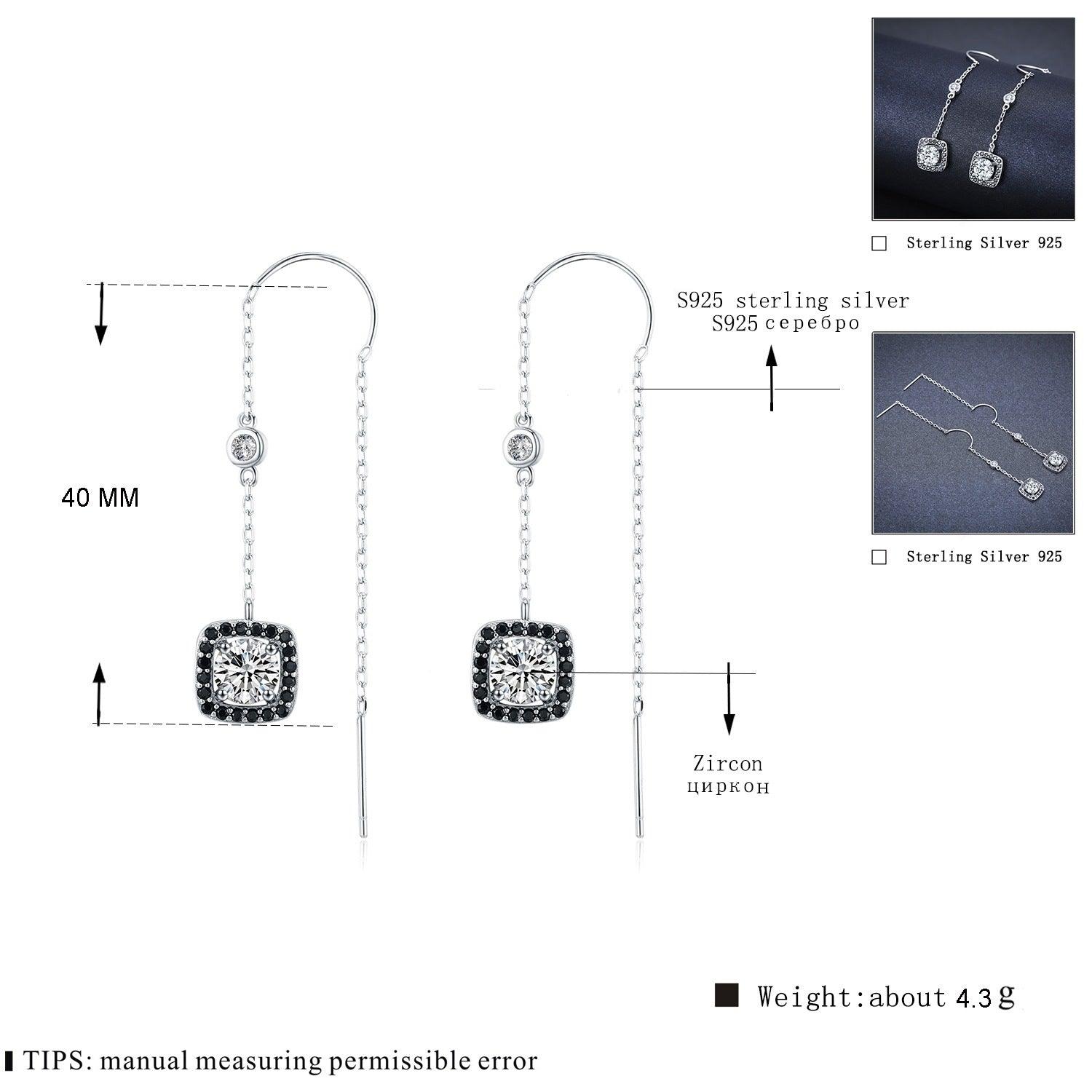 S925 Sterling Silver Long Zircon Earrings for Women - Trendy