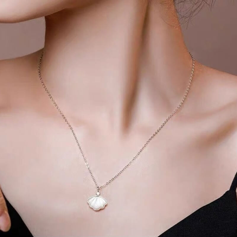 S999 Sterling Silver Shell Pendant Necklace For Women - Trendy