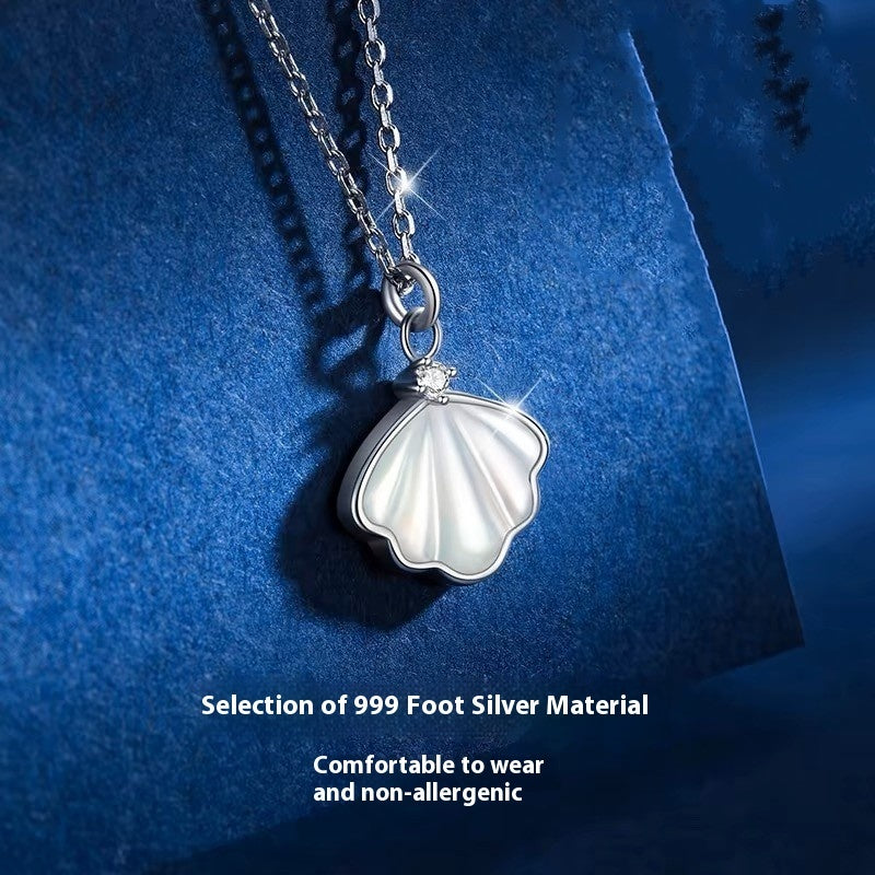 S999 Sterling Silver Shell Pendant Necklace For Women - Trendy