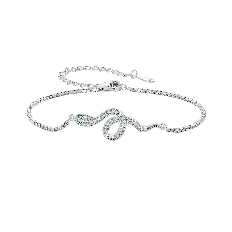 Snake Shaped Sterling Silver S925 White Gold Plated Bracelet - Trendy