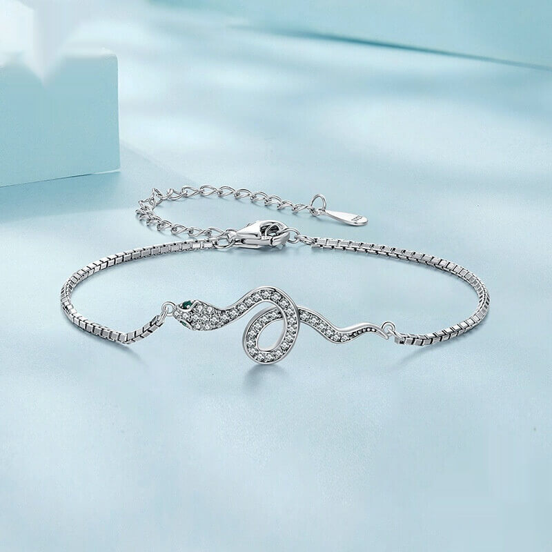 Snake Shaped Sterling Silver S925 White Gold Plated Bracelet - Trendy