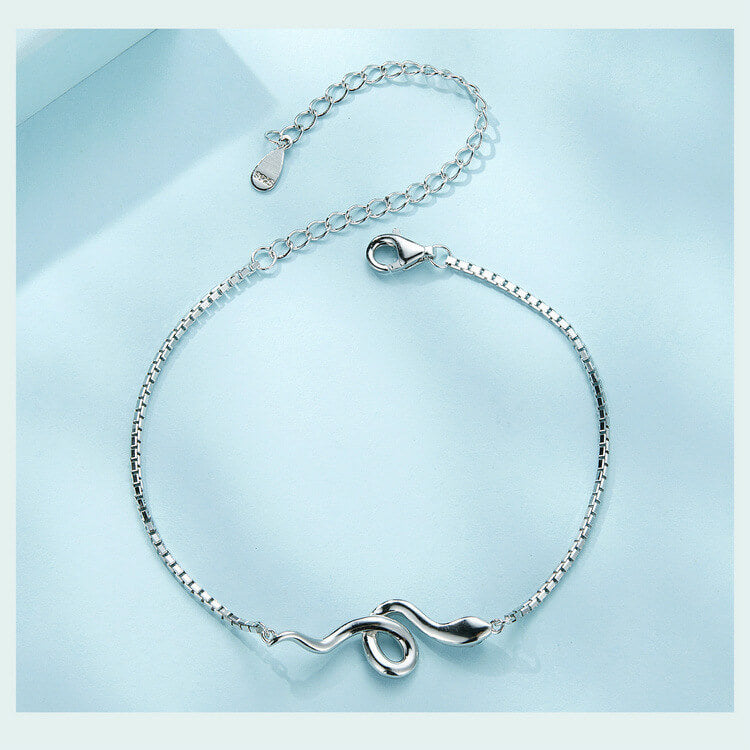 Snake Shaped Sterling Silver S925 White Gold Plated Bracelet - Trendy
