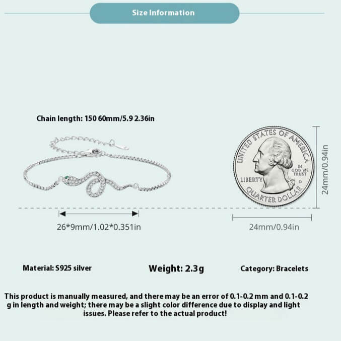 Snake Shaped Sterling Silver S925 White Gold Plated Bracelet - Trendy