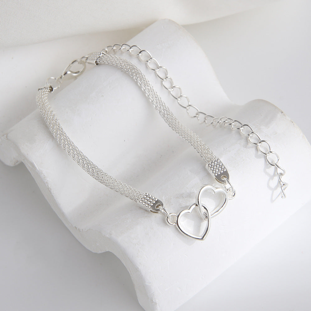 Two Hearts Flat Chain Anklet - Trendy