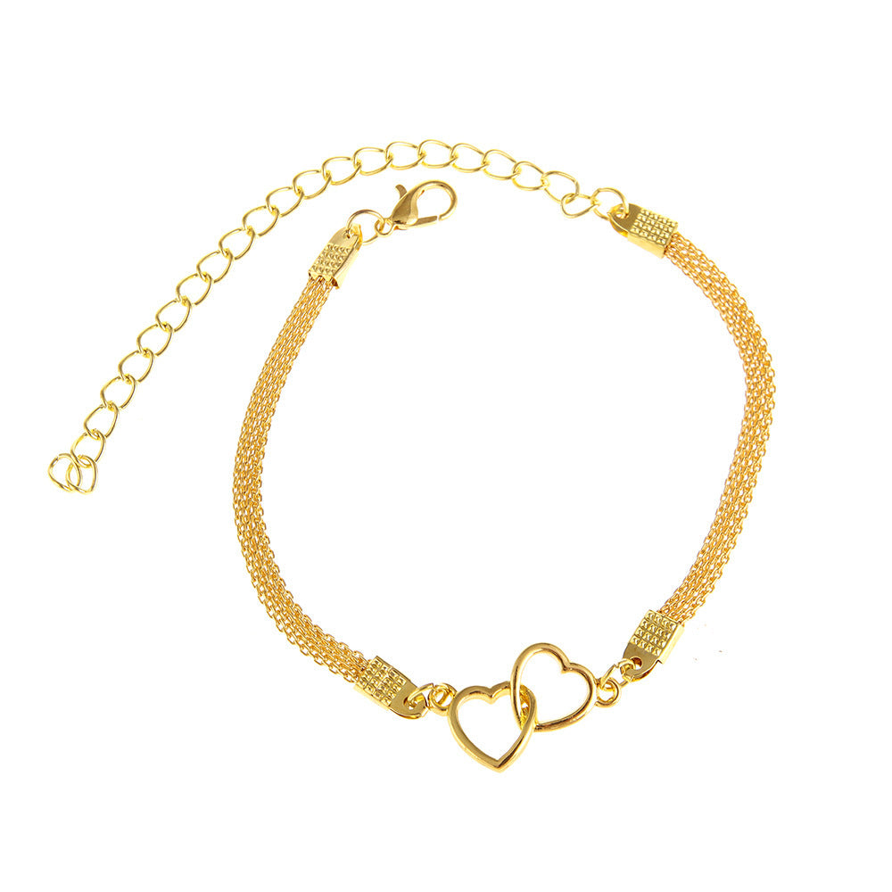 Two Hearts Flat Chain Anklet - Trendy