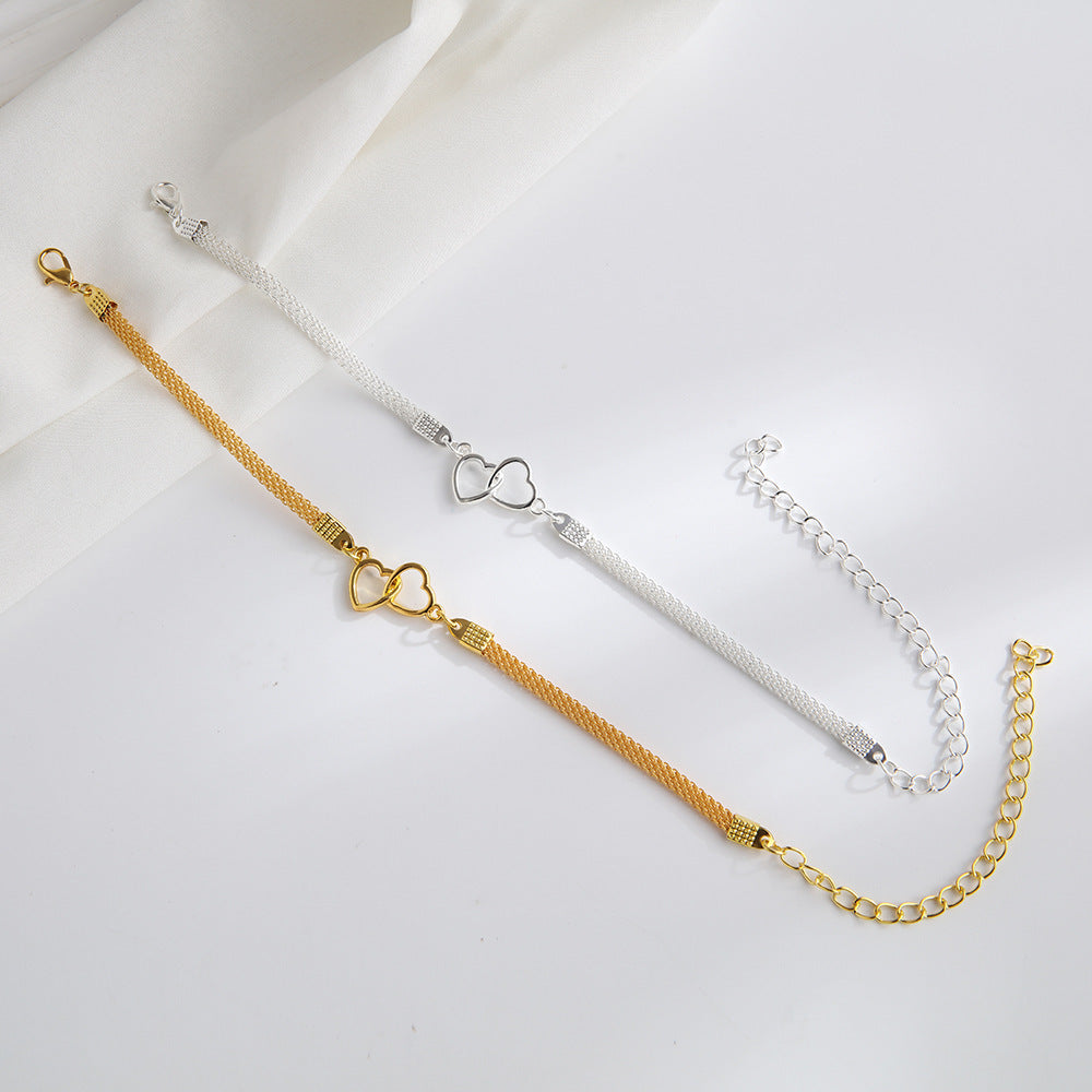Two Hearts Flat Chain Anklet - Trendy