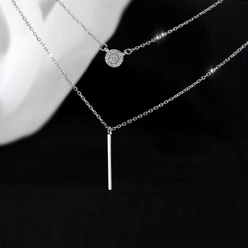 Women S925 Silver Color Double Chain Long Stick Pendant - Trendy