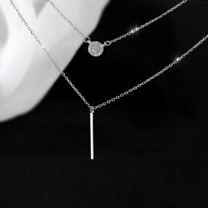 Women S925 Silver Color Double Chain Long Stick Pendant - Trendy