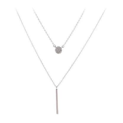 Women S925 Silver Color Double Chain Long Stick Pendant - Trendy