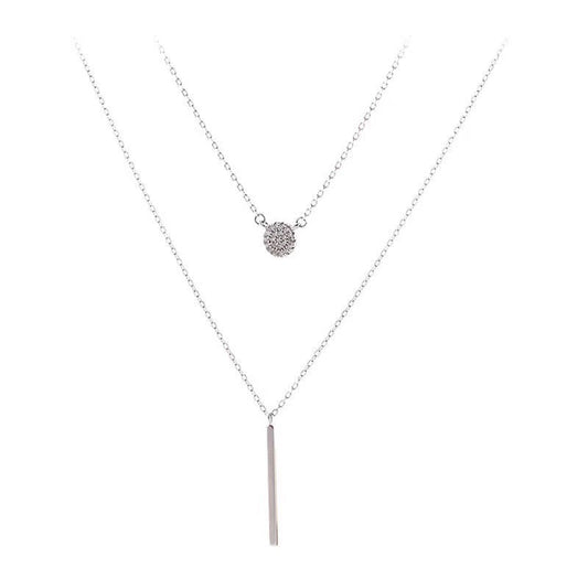 Women S925 Silver Color Double Chain Long Stick Pendant - Trendy