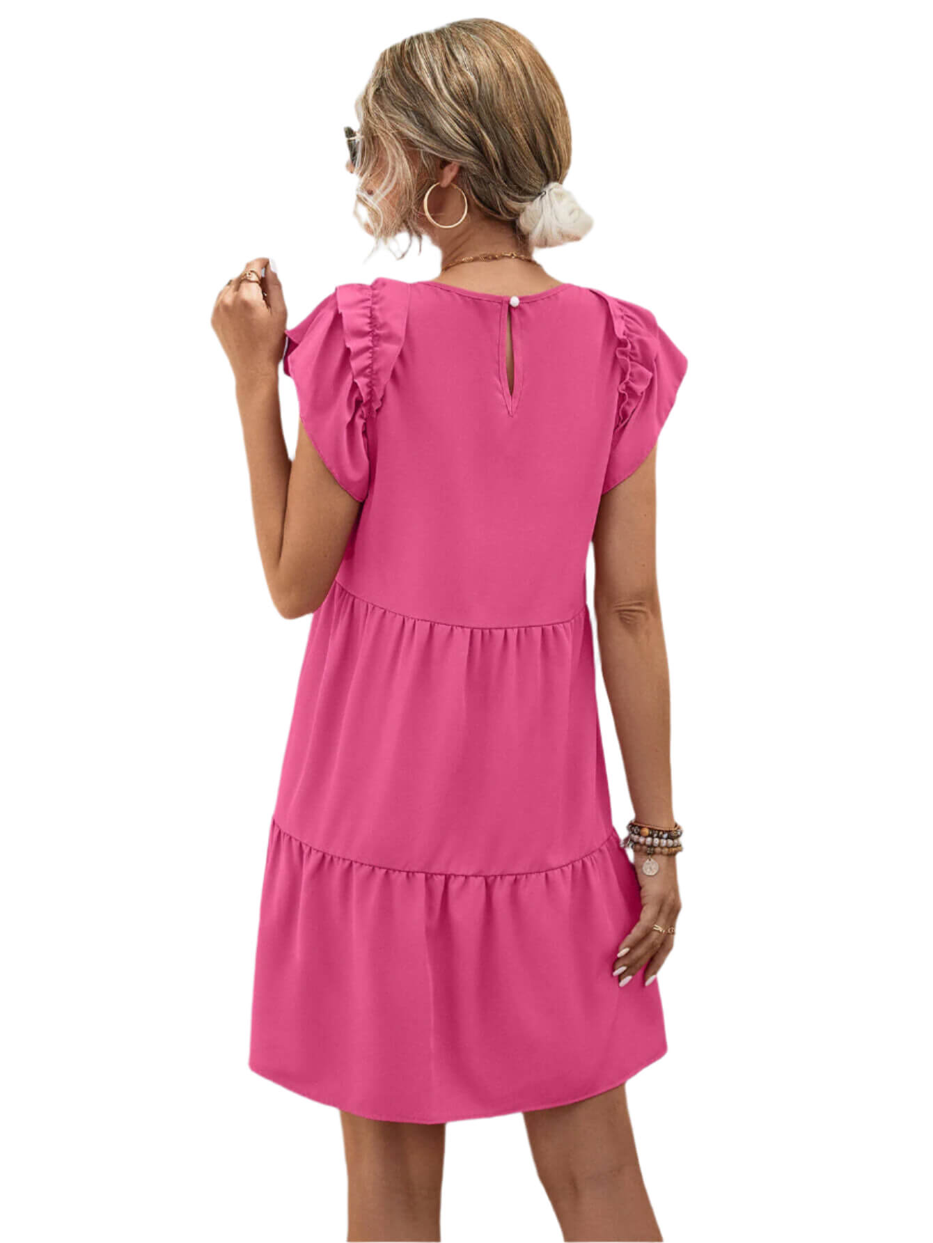 Women's Colorful Ruffle Short Sleeve Summer Dress - Trendy