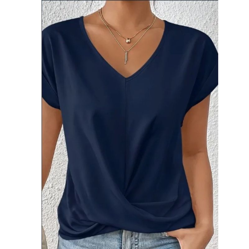 Women's Knot V Neck Casual Short Sleeve T-Shirt - Trendy