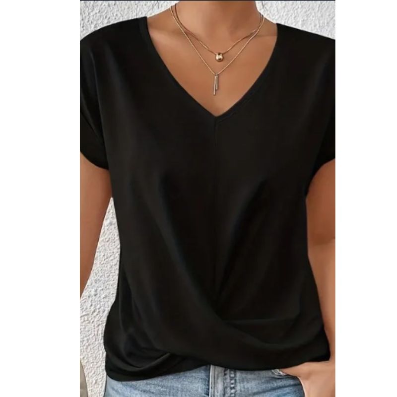 Women's Knot V Neck Casual Short Sleeve T-Shirt - Trendy