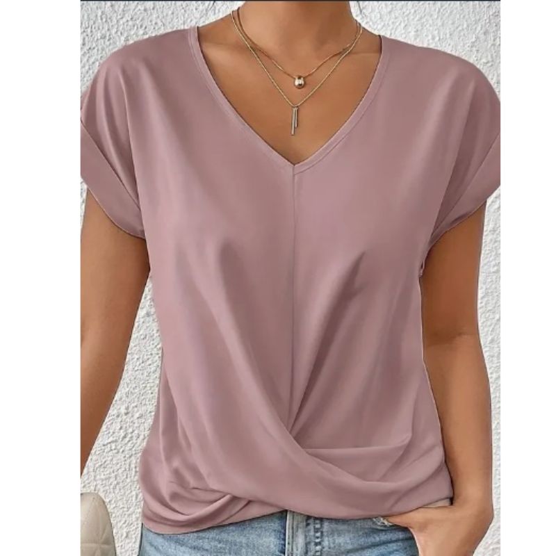 Women's Knot V Neck Casual Short Sleeve T-Shirt - Trendy