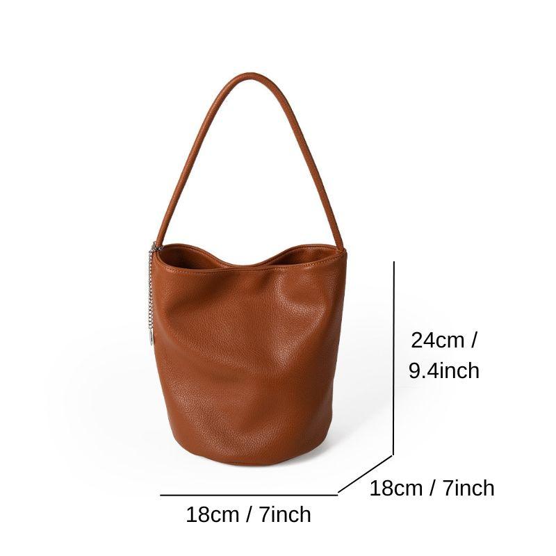 Women's PU Leather Soft and Simple Design Bucket Shoulder Bag - Trendy