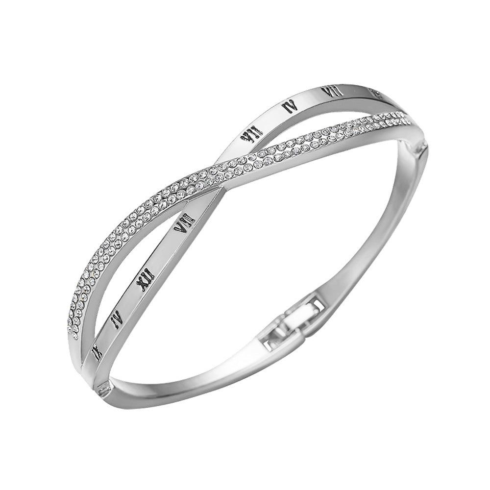 Women''s Roman Digital Cross Ornament Simple Bracelet Jewelry - Trendy