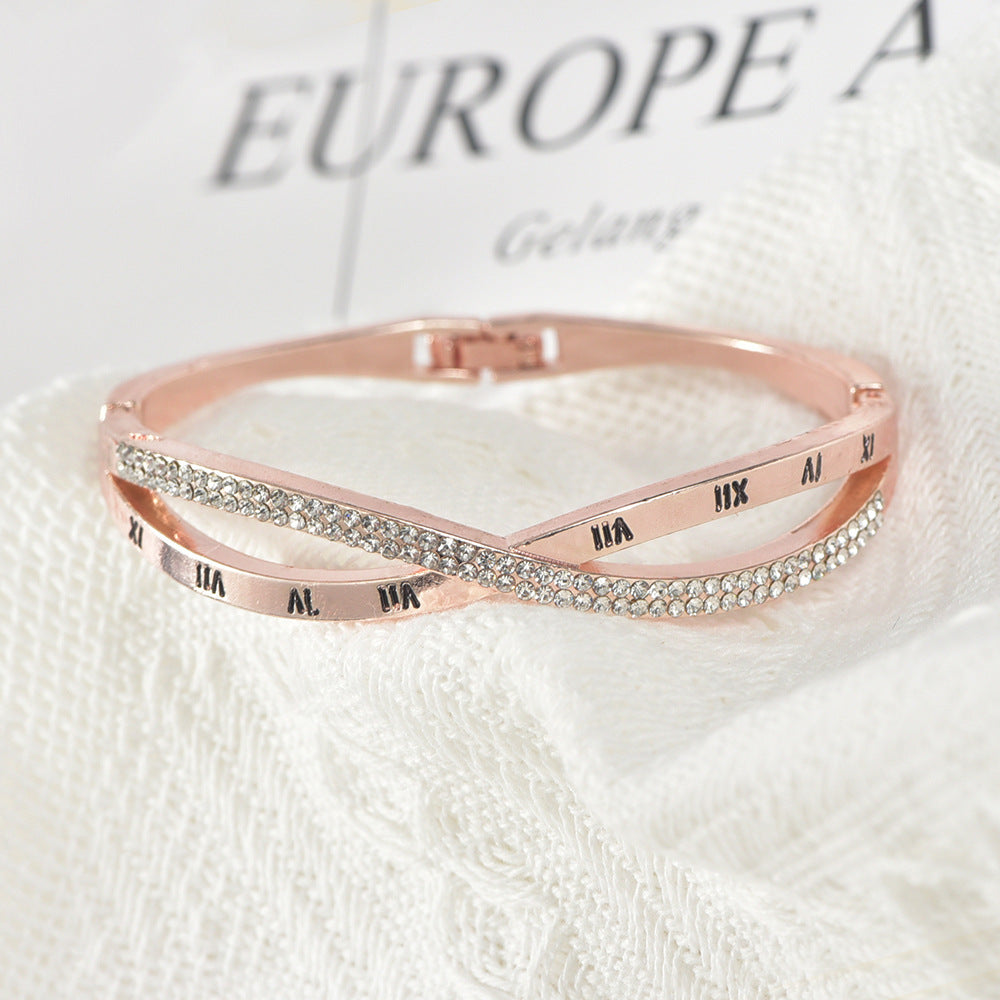 Women''s Roman Digital Cross Ornament Simple Bracelet Jewelry - Trendy
