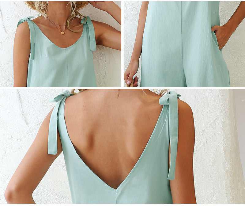 Women's Summer Loose Straight Leg One Piece Bib Pant - Trendy