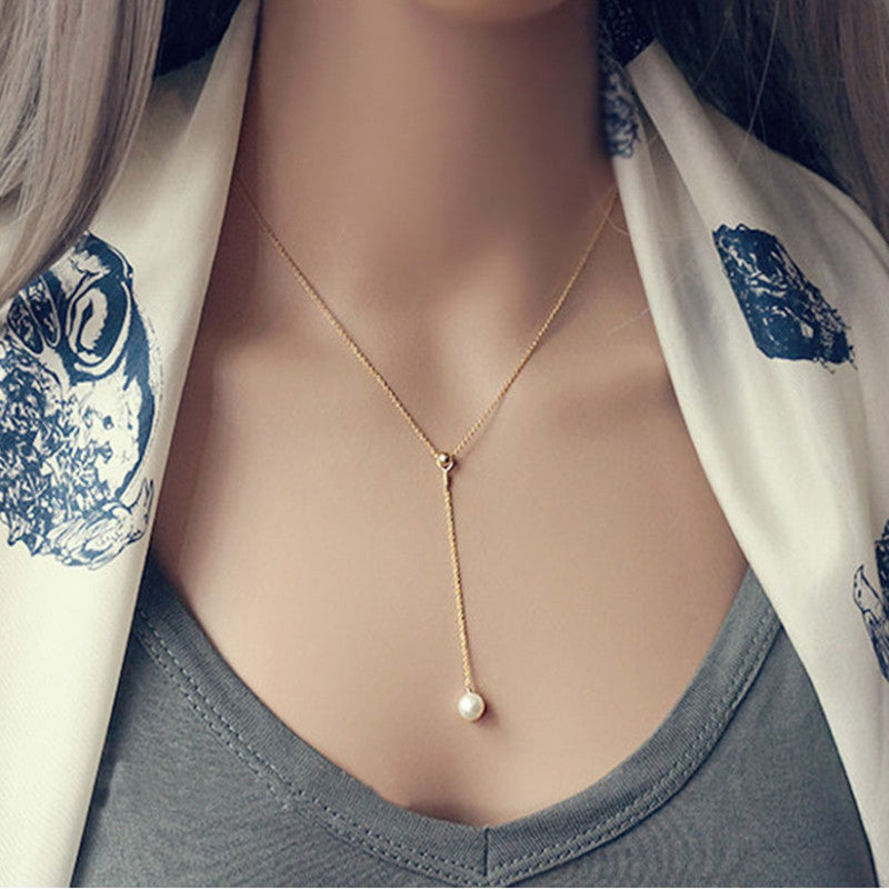 Y-shaped Pearl Pendant Necklace for Women