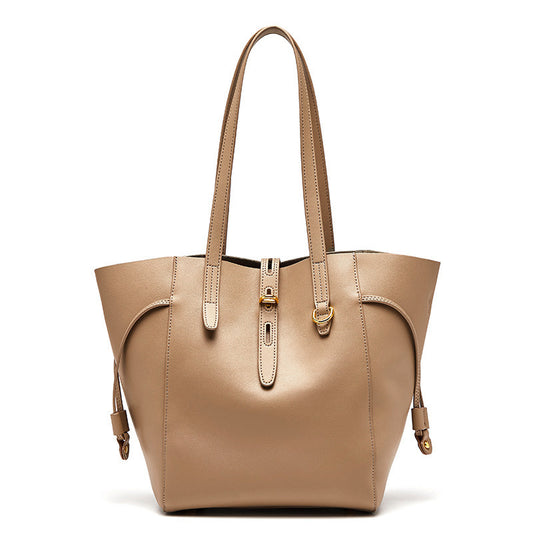 Apricot Versatile elegance leather tote bag for women