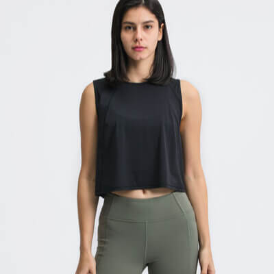 Black Millennia active crop tank athletic workout tank top for women