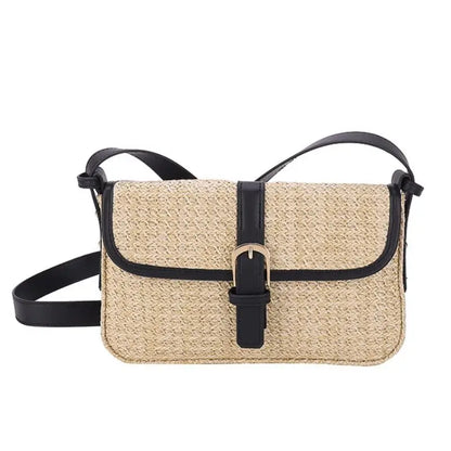 Black Summer Vibes straw satchel bag for women