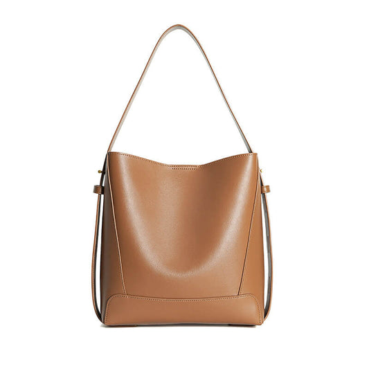 Caramel Luxe leather bucket bag for women