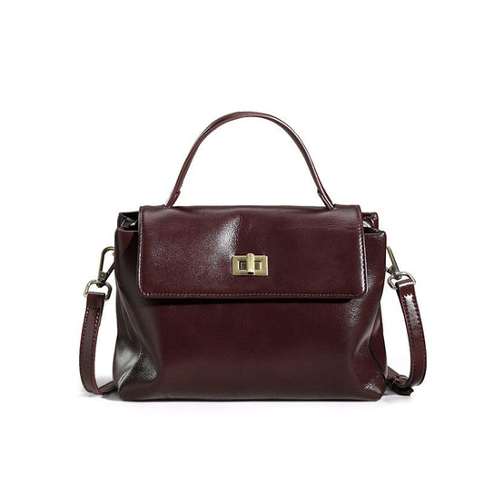 Close-up of burgundy Heritage leather bag for women