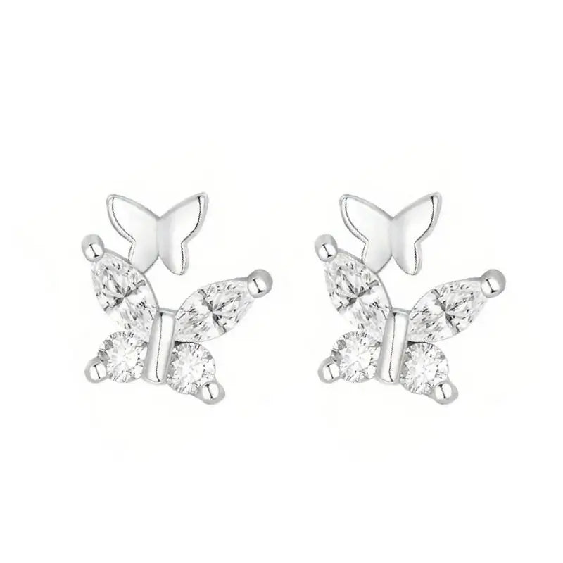 Close-up of silver Twin flutter studs earrings for women