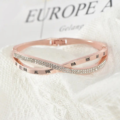 Close-up-of Timeline roman cross bracelet for women