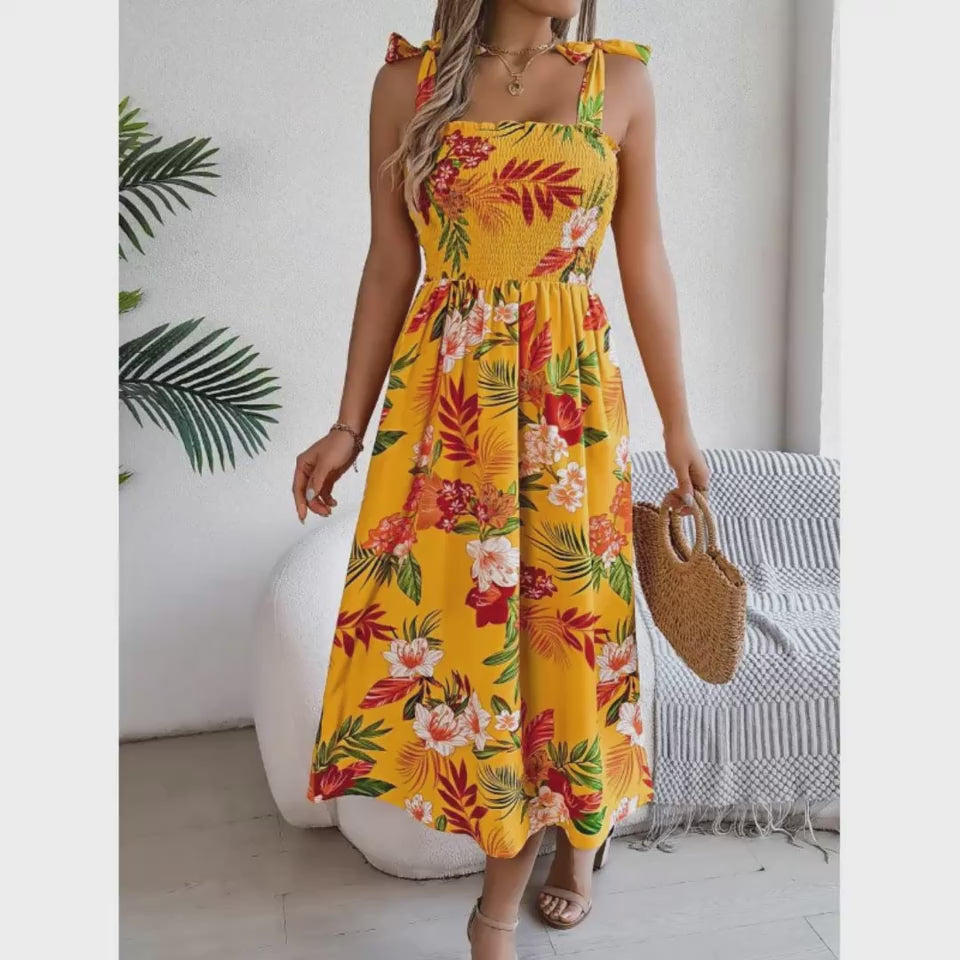 Flowers Print Summer Beach Long Dresses For Women